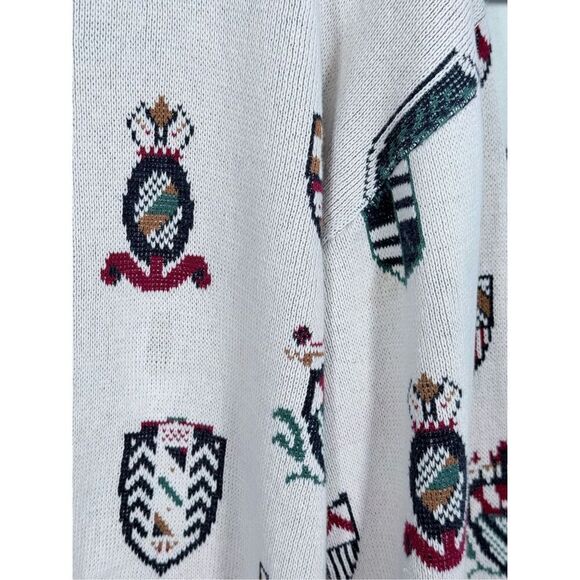 Vintage All Over Shield Crest Coogi Sweater Mens XL Ivory Eclectic Grandpa - Picture 3 of 7